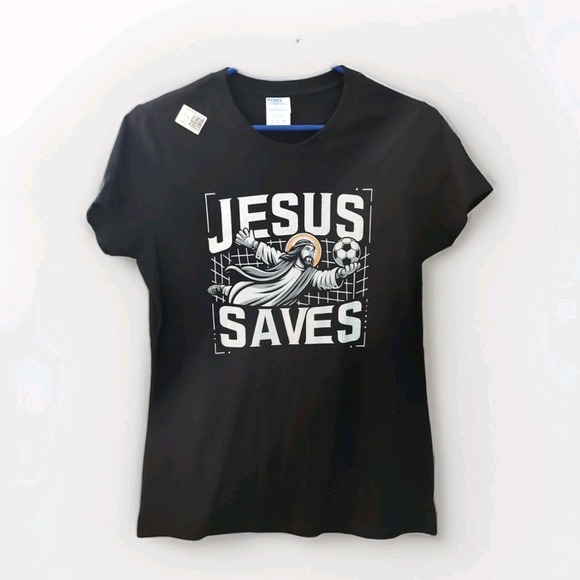 Jesus Saves Soccer T-shirt Size Small - Picture 1 of 5